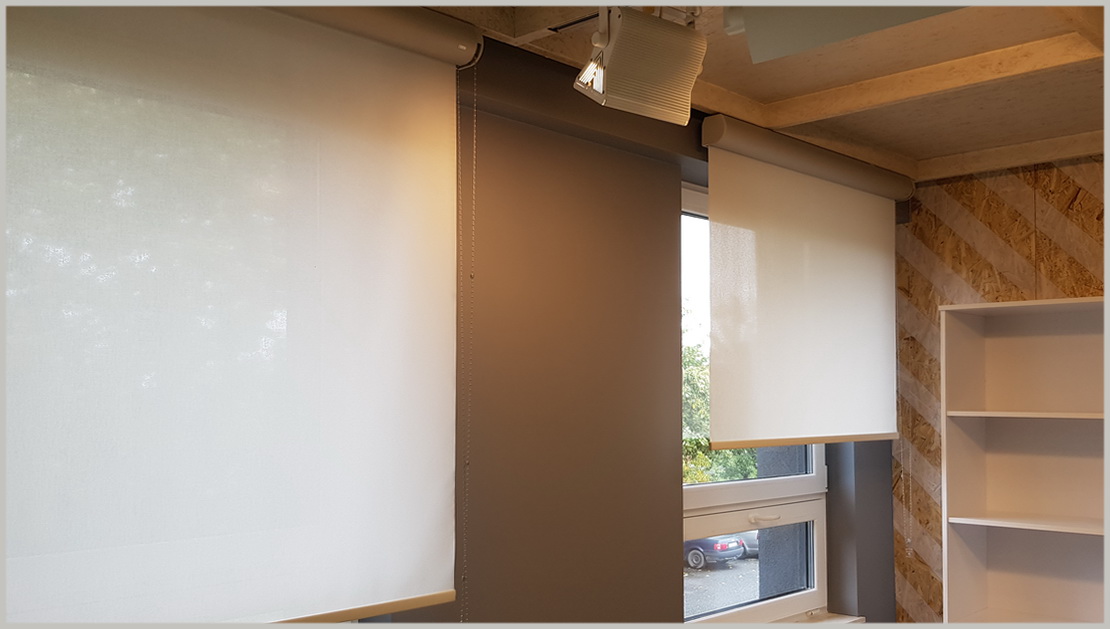 Rolety w kasecie aluminiowej do biura.